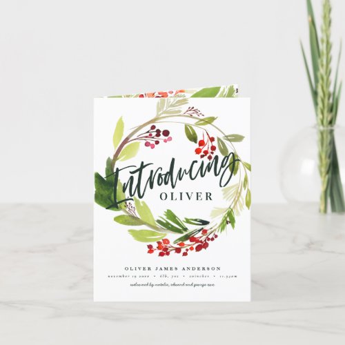 Watercolor foliage christmas birth announcement