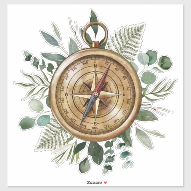 Watercolor Foliage Compass Sticker (Sheet)