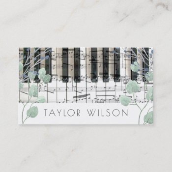Watercolor Foliage Decor Pianist Music Teacher Business Card by musickitten at Zazzle