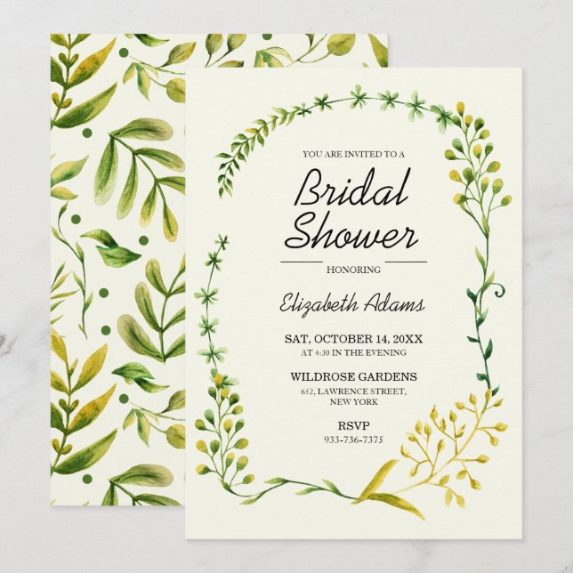 Watercolor Foliage Delicate Herbs Bridal Shower Invitation (Front/Back)