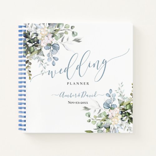 WATERCOLOR FOLIAGE DUSTY BLUE GUM WEDDING PLANNER NOTEBOOK