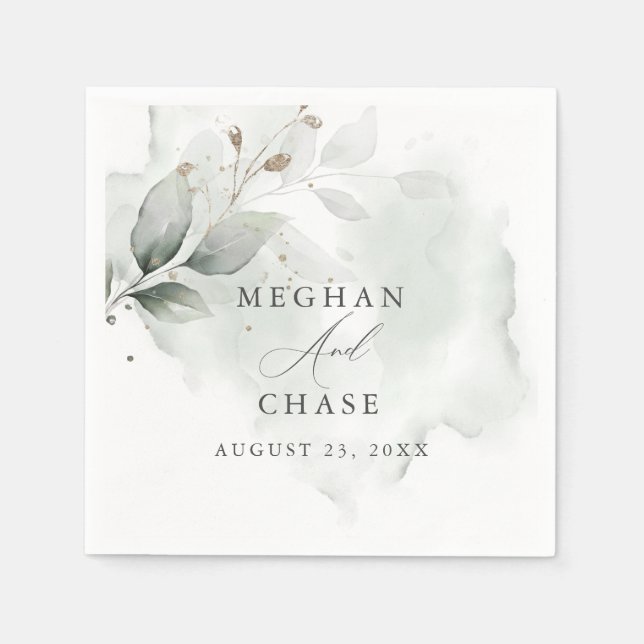 Watercolor  Foliage Dusty Green  Napkins (Front)