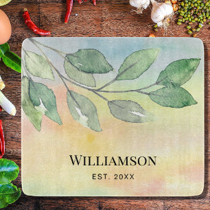 Watercolor Foliage Family Name Cutting Board
