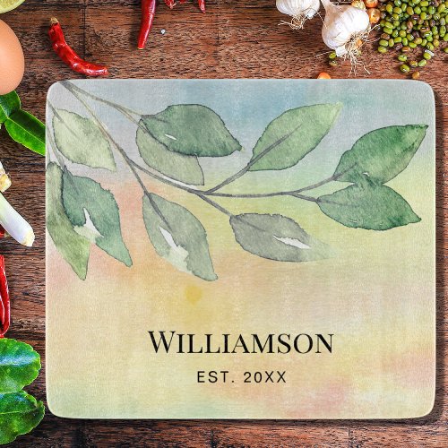 Watercolor Foliage Family Name  Cutting Board