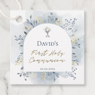 watercolor foliage First Communion Favor Tags