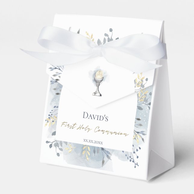 watercolor foliage First Holy Communion Favor Boxes (Front Side)