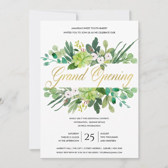 WATERCOLOR FOLIAGE FRAME GRAND OPENING CEREMONY INVITATION (Front)