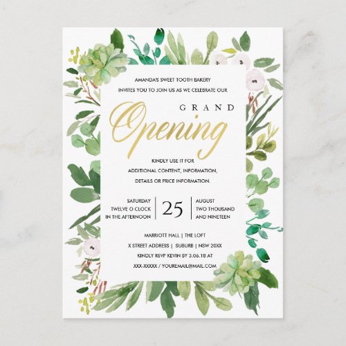 WATERCOLOR FOLIAGE FRAME GRAND OPENING CEREMONY POSTCARD