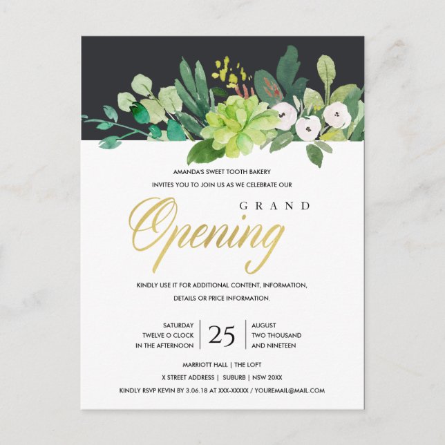 WATERCOLOR FOLIAGE FRAME GRAND OPENING CEREMONY POSTCARD (Front)