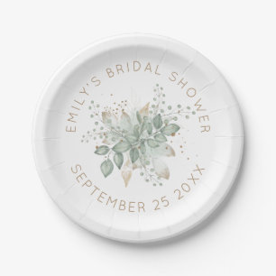 Watercolor Foliage Gold Sage Bridal Shower Paper P Paper Plates