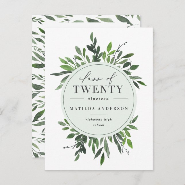 watercolor foliage graduation announcement/invite announcement postcard (Front/Back)