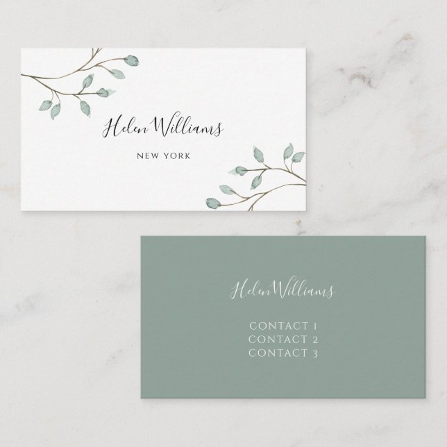watercolor foliage greenery business card (Front/Back)