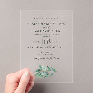 Watercolor Foliage Greenery Wedding Acrylic Invitations