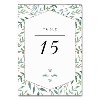 Watercolor Foliage Greenery Wedding Table Number by kittypieprints at Zazzle