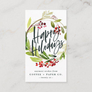 Watercolor foliage happy holiday Christmas Business Card