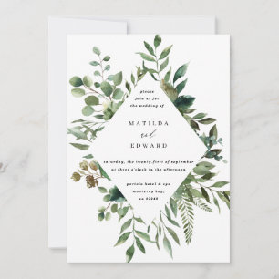 Watercolor foliage leaf botanical wedding invite