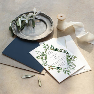 Watercolor foliage leaf botanical wedding invite