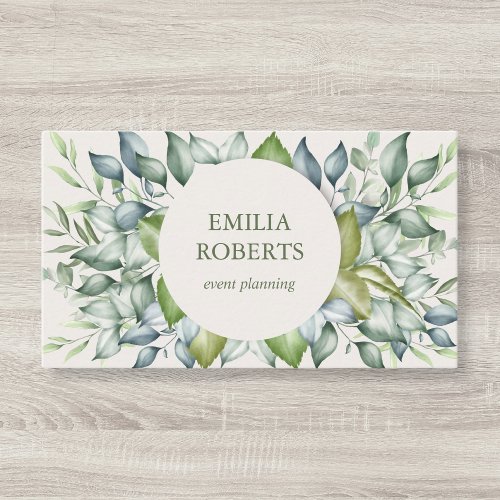 Watercolor Foliage Leaves Greenery Elegant Business Card