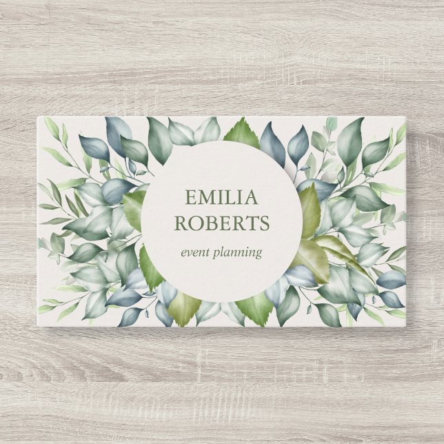 Watercolor Foliage Leaves Greenery Elegant Business Card (Creator Uploaded)