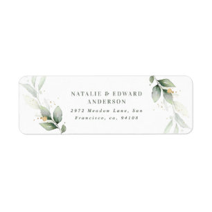 Watercolor foliage, metallic gold etherial modern label