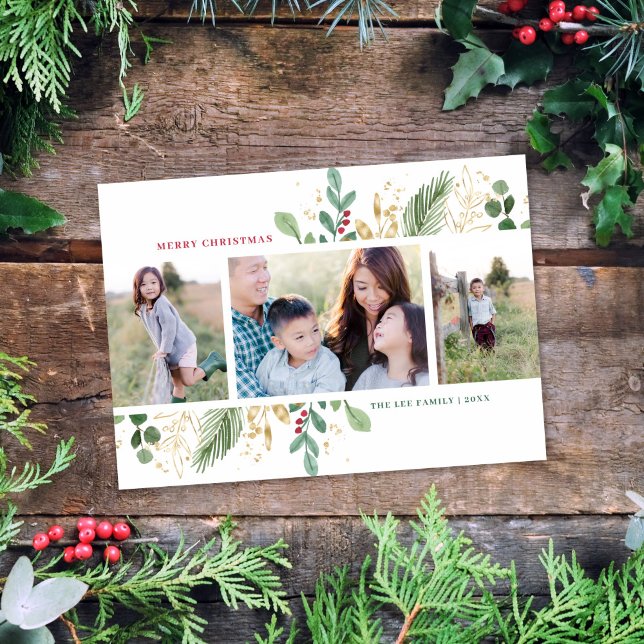 Watercolor Foliage Multi-Photo Frame Holiday Card (Creator Uploaded)