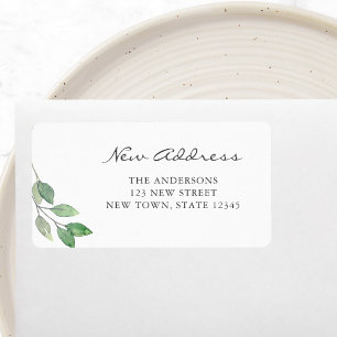 Watercolor Foliage New Address Greenery Label