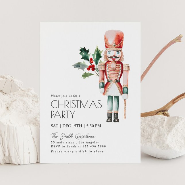 Watercolor Foliage Nutcracker Christmas Party Invitation (Creator Uploaded)