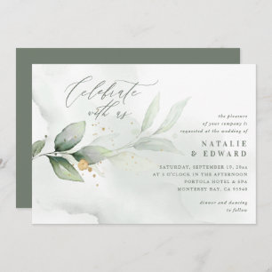 Watercolor foliage, olive green and gold wedding