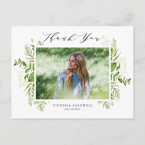 Watercolor Foliage Photo Graduation Thank You Postcard