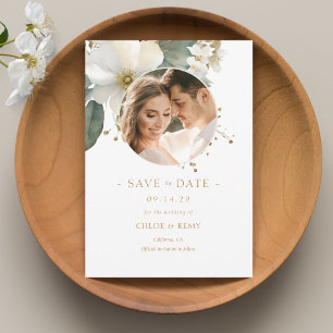 Watercolor Foliage Photo Wedding Save the Date Invitation