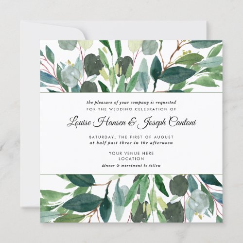 Watercolor Foliage Rustic Blue Gum Eucalyptus Invitation