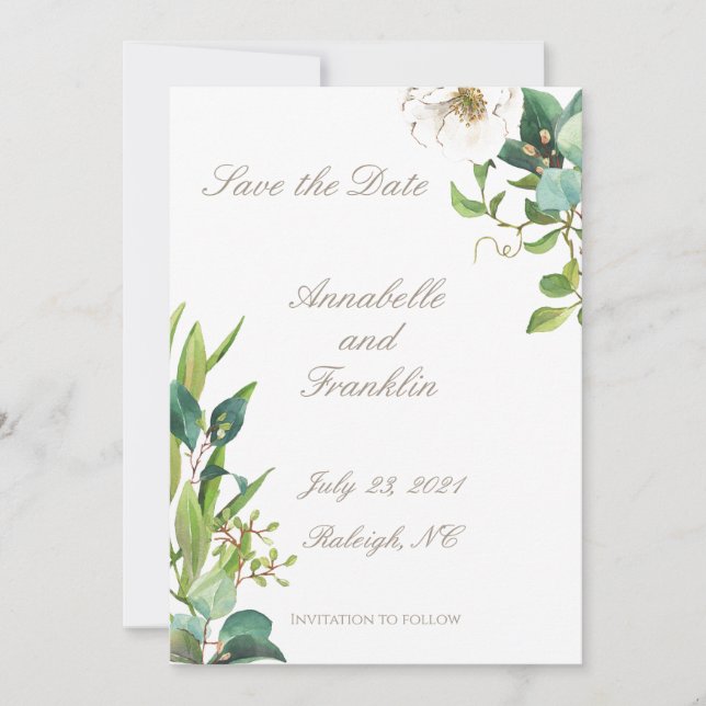 Watercolor Foliage Save the Date Wedding Invitation (Front)