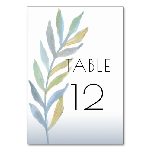Watercolor Foliage Sea Glass Wedding Table Number 