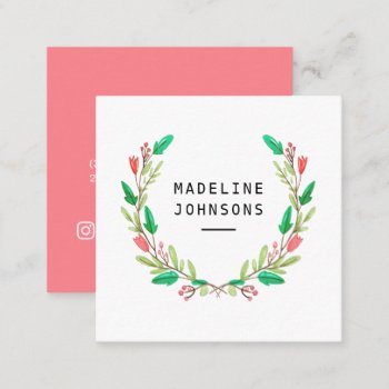 Watercolor Foliage Square Business Card by byDania at Zazzle
