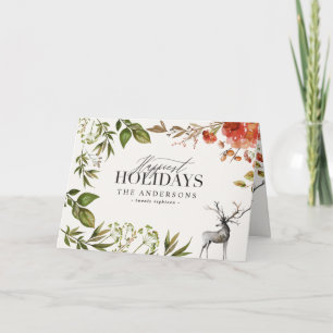 Watercolor foliage stag photo Christmas Card