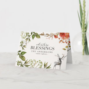 Watercolor foliage stag photo Christmas Card