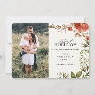 Watercolor foliage stag photo Christmas Holiday Card