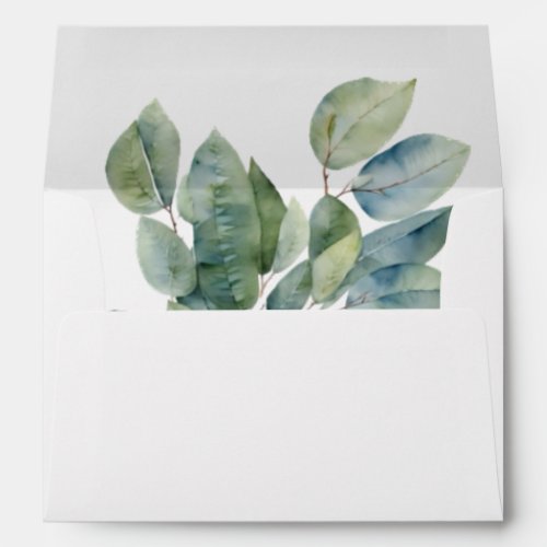 Watercolor foliage teal green greenery envelope