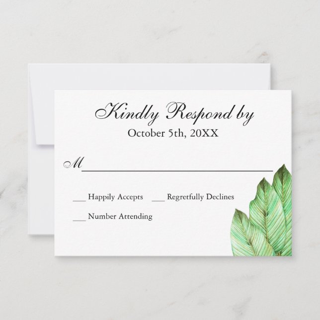 Watercolor Foliage Tropical Wedding RSVP Card (Front)