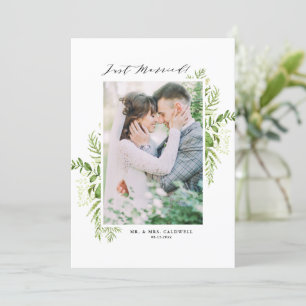 Watercolor Foliage Vertical Photo Just Married Announcement