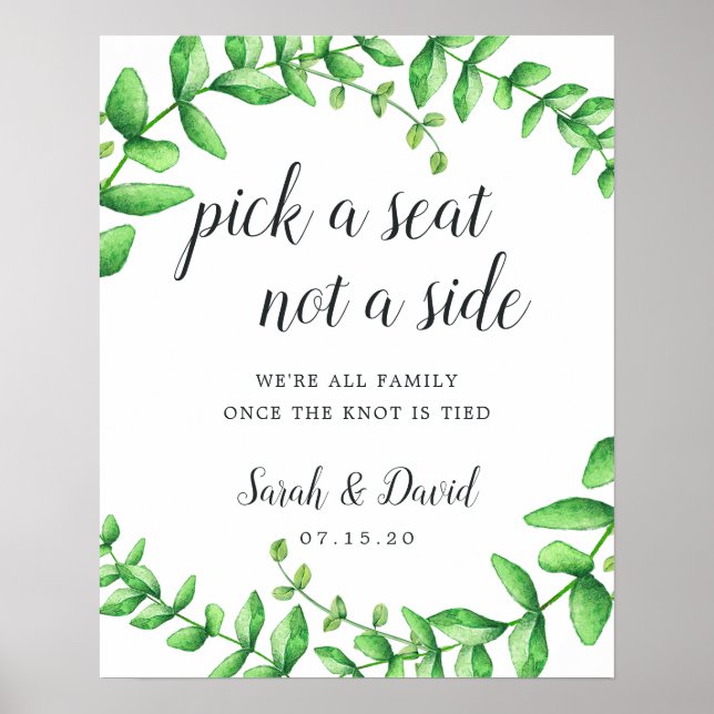 Watercolor Foliage Wedding Ceremony Seating Poster (Front)