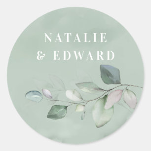 Watercolor foliage wedding favor classic round sticker