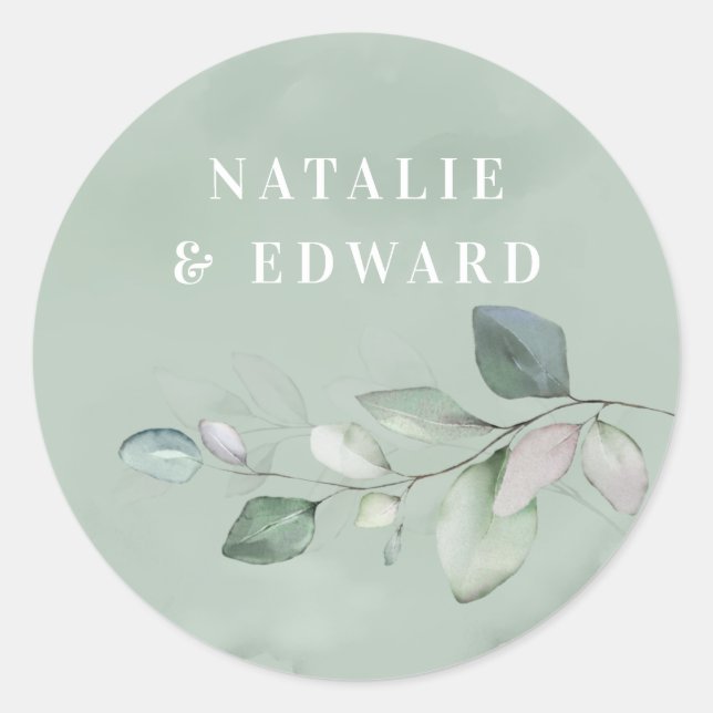 Watercolor foliage wedding favor classic round sticker (Front)