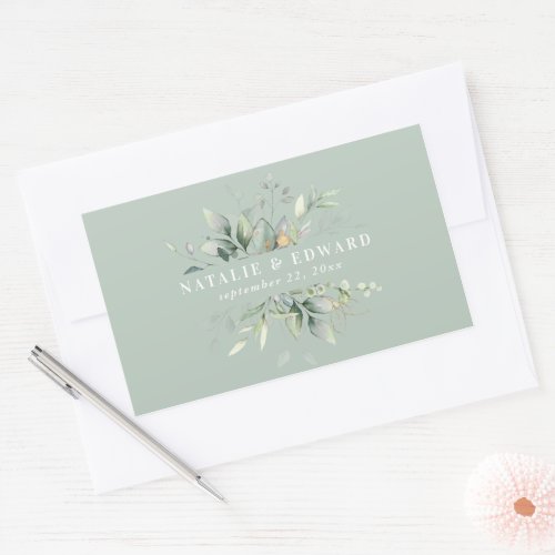 Watercolor foliage wedding favor rectangular rectangular sticker