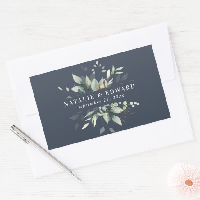 Watercolor foliage wedding favor rectangular sticker (Envelope)