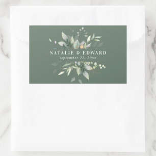 Watercolor foliage wedding favor thank you rectangular sticker