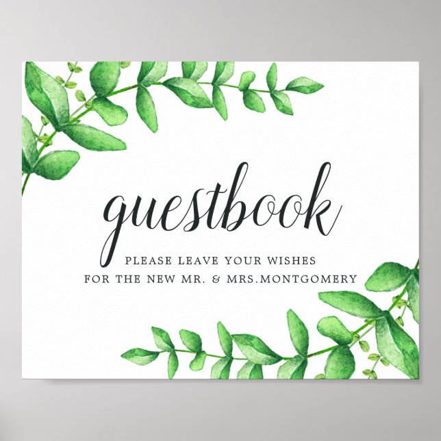 Watercolor Foliage Wedding Guestbook Sign (Front)