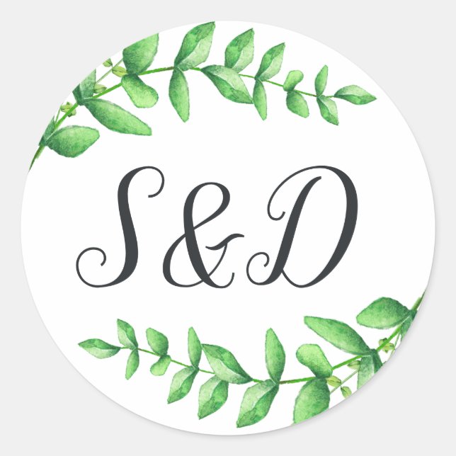 Watercolor Foliage Wedding Monogram Sticker (Front)