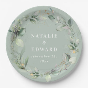 Watercolor foliage wedding party decor paper plate