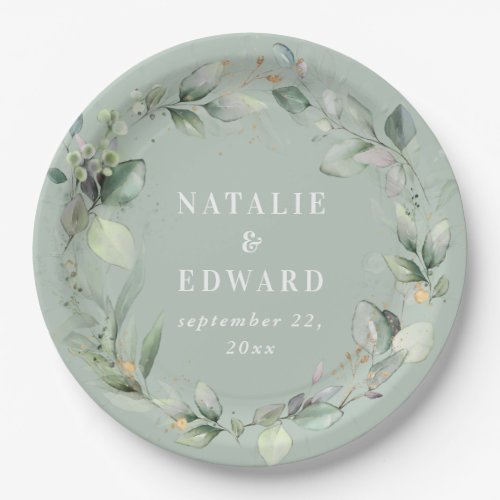 Watercolor foliage wedding party decor paper plate